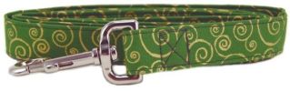 Metallic Gold Scrolls on Green Dog  Leash
