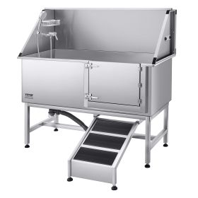 VEVOR Stainless Steel Dog Washing Station, 62 inch Pet Grooming Tub w/ Ramp, PE Water Filter Board