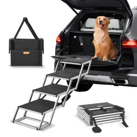 VEVOR Dog Stair for Cars, Wide 4-step Dog Car Steps, Folding Dog Car Ramp with Nonslip Surface, Portable Pet Steps Lightweight Aluminum for Car