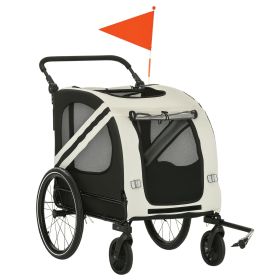 2-in-1 Pet Bike Trailer for Small Dogs, Road-Visibility Dog Stroller Bicycle Carrier, Weather-Strong Bike Wagon Trailer Sidecar Attachment, White