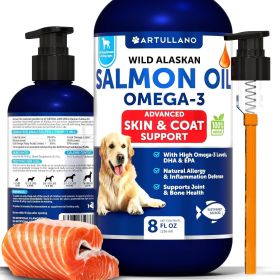 Salmon Oil for Dogs Omega 3 for Dogs 8 FL OZ Wild Alaskan Salmon Fish Oil Natural EPA & DHA Fatty Acids for Skin & Coat Allergy Joint & Bone Health Li