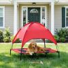 Red 48'' X 36'' Elevated Portable Dog Cot Cooling Pet Bed with UV Protection Canopy Shade for Outdoor Travel