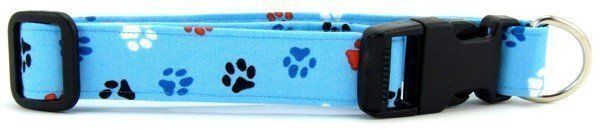 Aqua Red, White & Blue Paws Dog Collar (Option: X-Small)