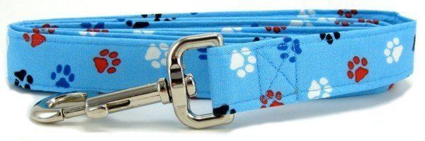 Aqua Red, White & Blue Paws Dog Leash (Option: X-Small)