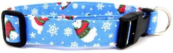 Polar Bears on Blue Dog Collar (Option: Small)