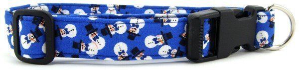 Dark Blue Tossed Snowmen Dog Collar (Option: X-Small)
