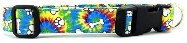 Rainbow Tie Dye Bones & Paws Dog Collar (Option: X-Small)