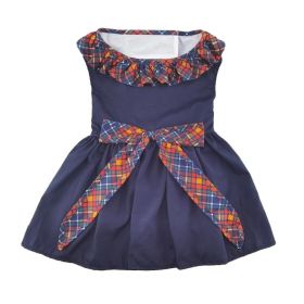 Navy Dog Dress with Plaid Ruffles (size: X-Small)