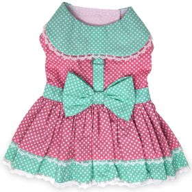 Polka Dot and Lace Dog Dress Set with Leash (Color: Pink and Teal, size: X-Small)